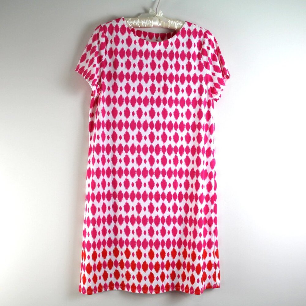 Jude Connally Ella Circle Ikat White Berry Pink Short Sleeve Shift Dress M NWT